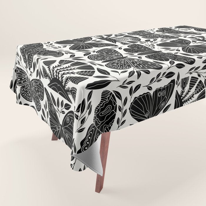 Black & White Retro, Folk Butterfly Tablecloth Gallery Image 1