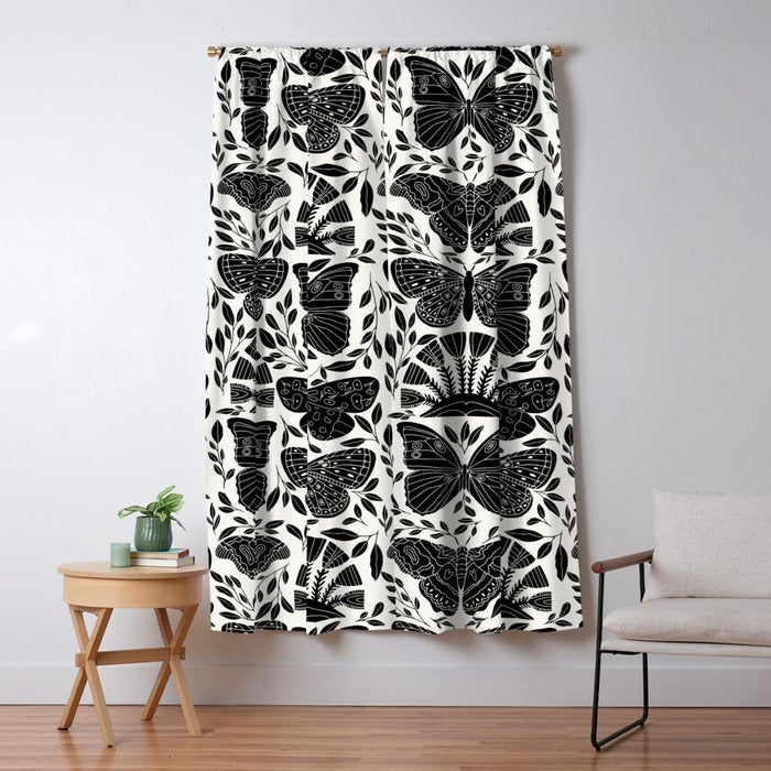 Black & White Retro, Folk Butterfly Window Curtain Gallery Image 5