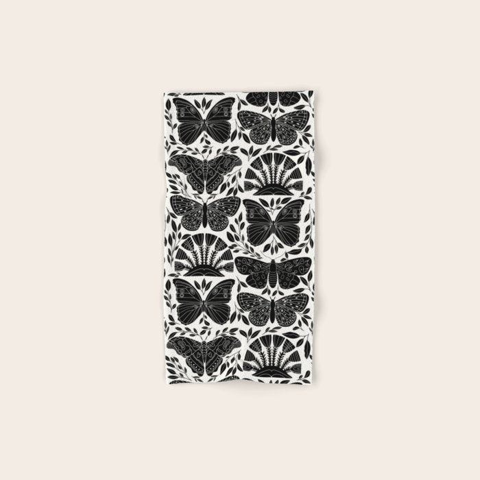 Black & White Retro, Folk Butterfly Bath Towel Gallery Image 1