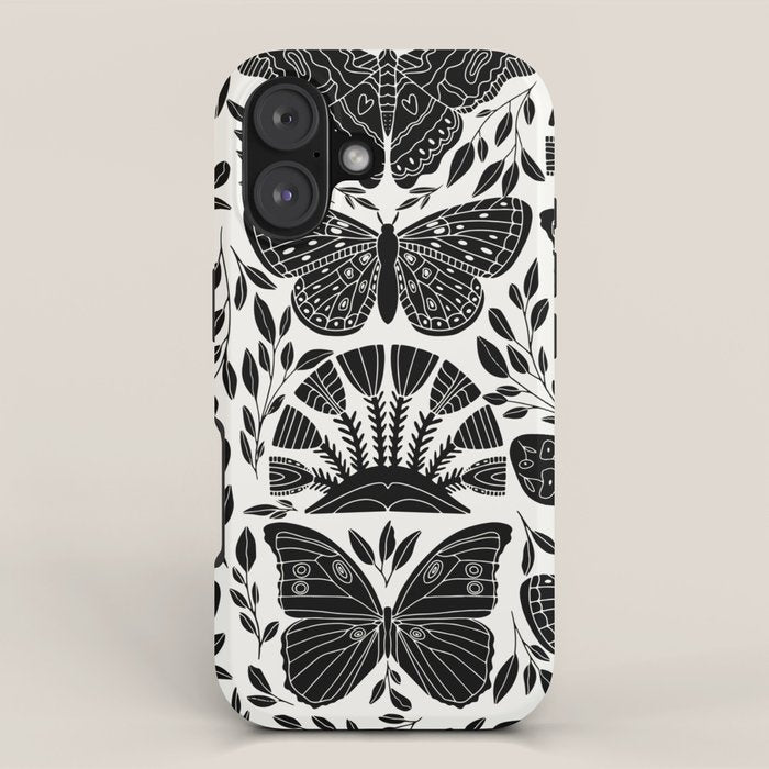Black & White Retro, Folk Butterfly iPhone Case Gallery Image 1