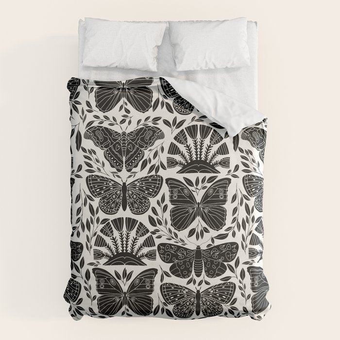 Black & White Retro, Folk Butterfly Duvet Cover Gallery Image 6
