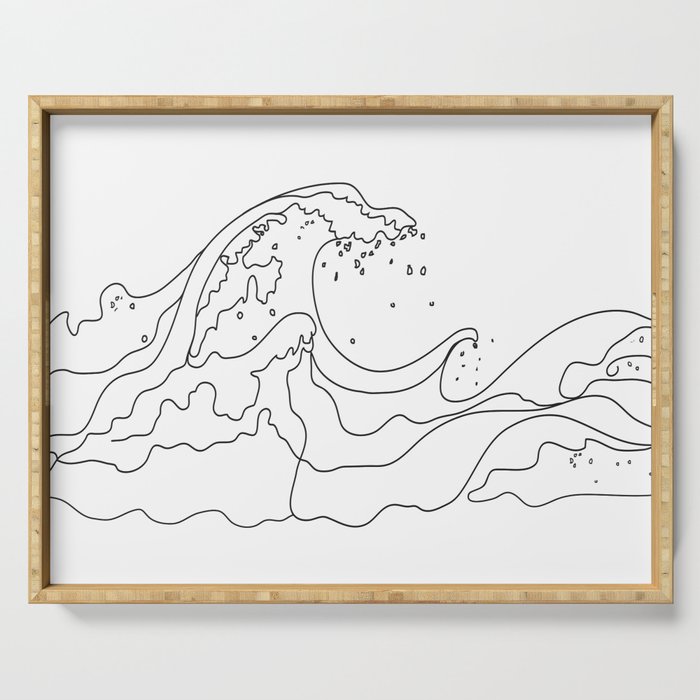 Minimal Line Art Ocean Waves Serving Tray Gallery Image 1