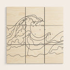 Minimal Line Art Ocean Waves Wood Wall Art Gallery Image 1