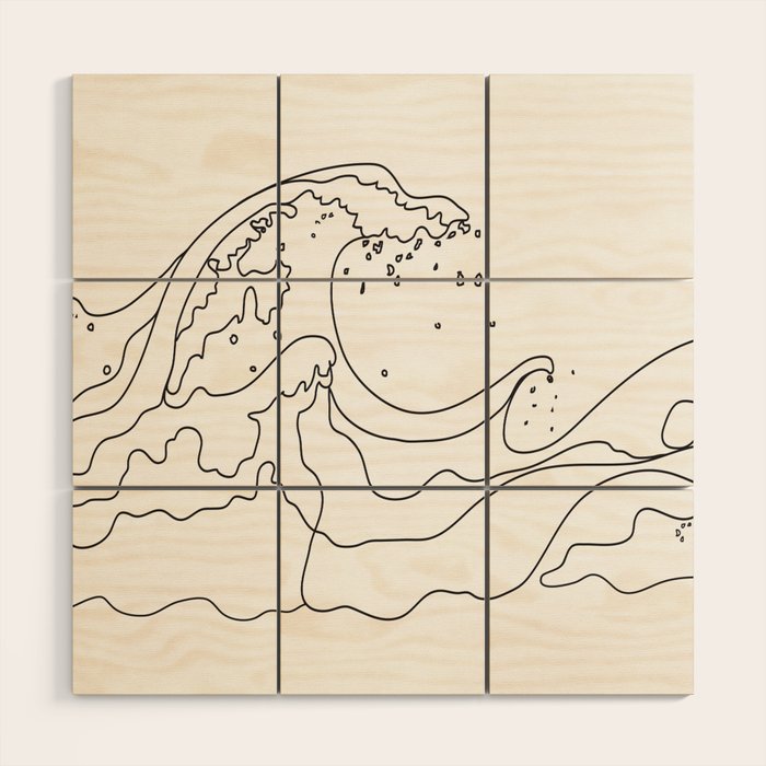 Minimal Line Art Ocean Waves Wood Wall Art Gallery Image 1