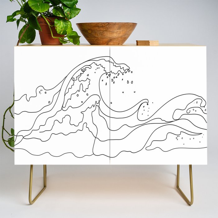 Minimal Line Art Ocean Waves Credenza Gallery Image 1