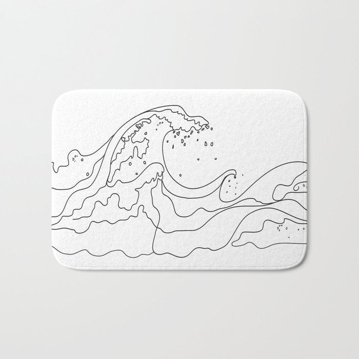 Minimal Line Art Ocean Waves Bath Mat Gallery Image 1