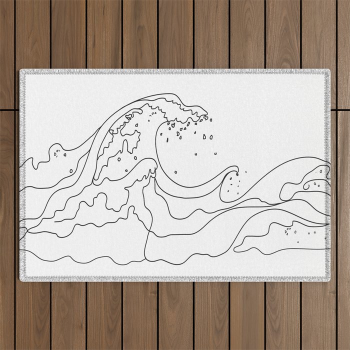 Minimal Line Art Ocean Waves Outdoor Rug Gallery Image 1