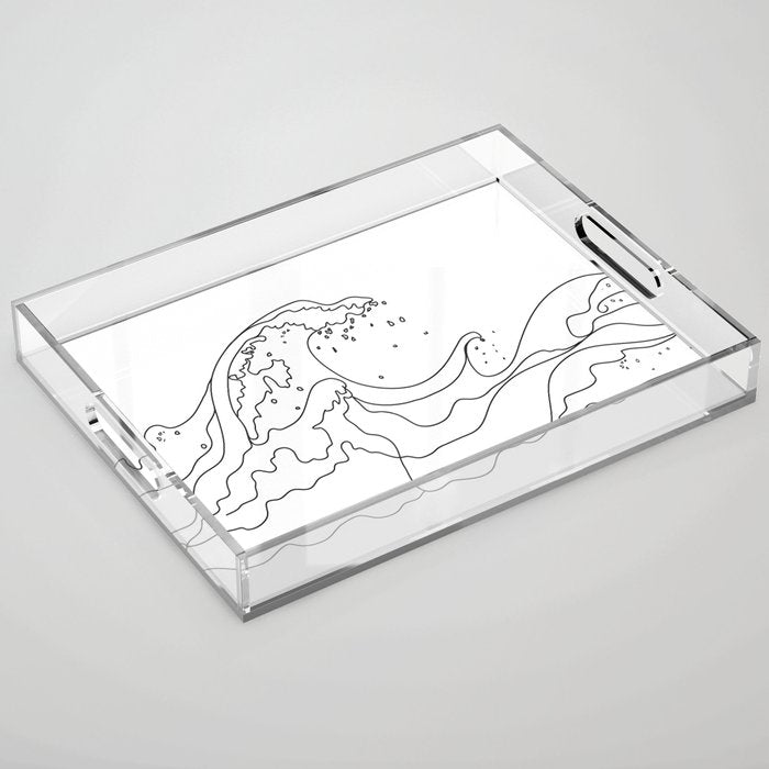 Minimal Line Art Ocean Waves Acrylic Tray Gallery Image 1
