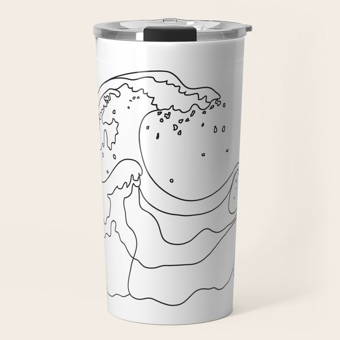 Minimal Line Art Ocean Waves Travel Mug Gallery Image 1
