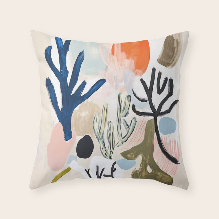 Sea Life Abstract Coral and Seashells Ocean Coastal  Blue Art Painting Throw Pillow Gallery Image 6