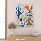 Sea Life Abstract Coral and Seashells Ocean Coastal  Blue Art Painting Wall Tapestry Gallery Image 2