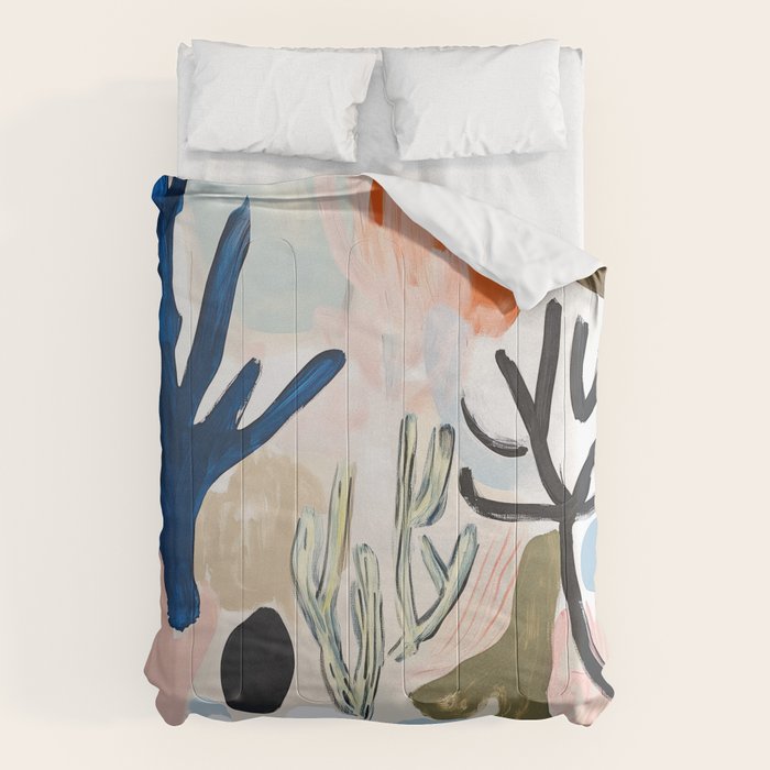 Sea Life Abstract Coral and Seashells Ocean Coastal  Blue Art Painting Comforter Gallery Image 1
