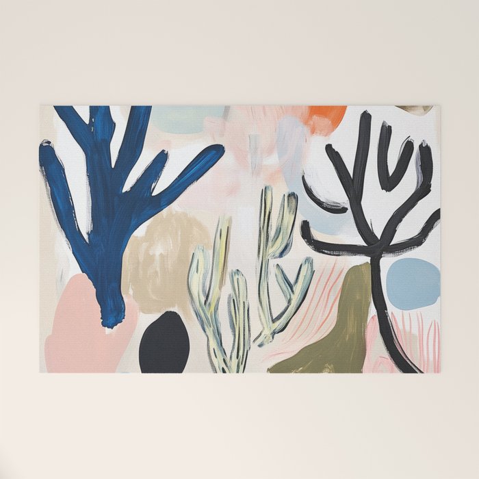 Sea Life Abstract Coral and Seashells Ocean Coastal  Blue Art Painting Welcome Mat Gallery Image 1