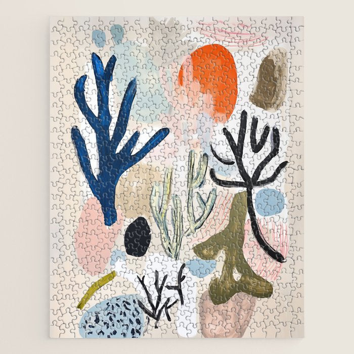 Sea Life Abstract Coral and Seashells Ocean Coastal  Blue Art Painting Jigsaw Puzzle Gallery Image 1