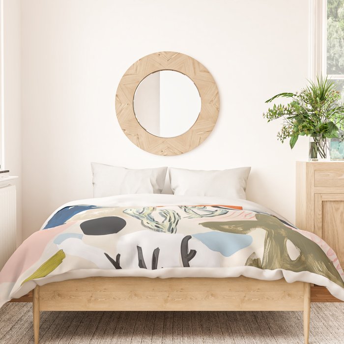 Sea Life Abstract Coral and Seashells Ocean Coastal  Blue Art Painting Duvet Cover Gallery Image 3