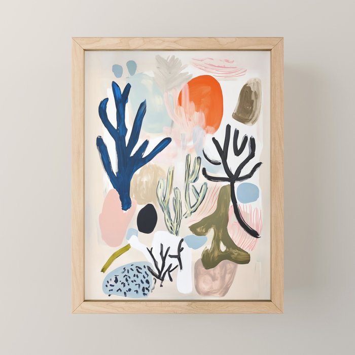 Sea Life Abstract Coral and Seashells Ocean Coastal  Blue Art Painting Mini Art Print Gallery Image 1
