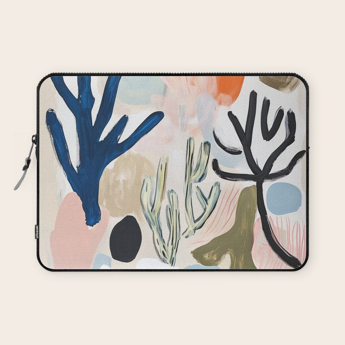 Sea Life Abstract Coral and Seashells Ocean Coastal  Blue Art Painting Laptop Sleeve Gallery Image 1