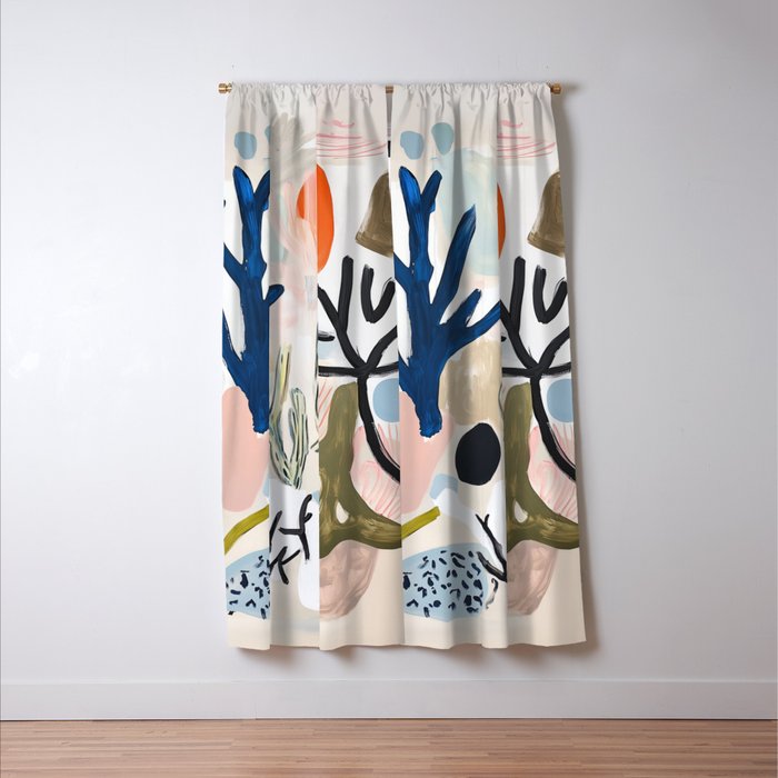 Sea Life Abstract Coral and Seashells Ocean Coastal  Blue Art Painting Window Curtain Gallery Image 3