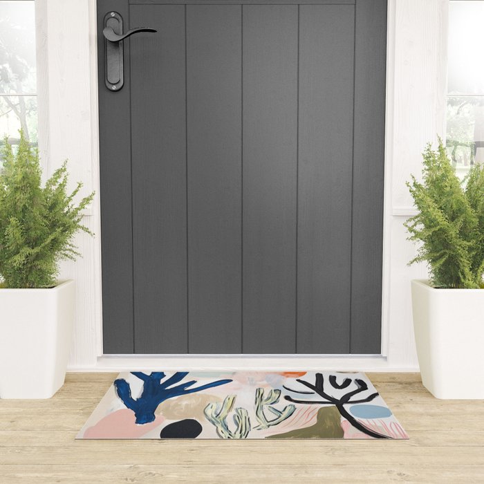 Sea Life Abstract Coral and Seashells Ocean Coastal  Blue Art Painting Welcome Mat Gallery Image 3