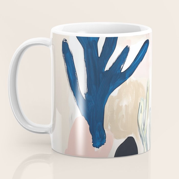 Sea Life Abstract Coral and Seashells Ocean Coastal  Blue Art Painting Coffee Mug Gallery Image 3