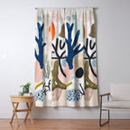 Sea Life Abstract Coral and Seashells Ocean Coastal  Blue Art Painting Window Curtain Gallery Image 5