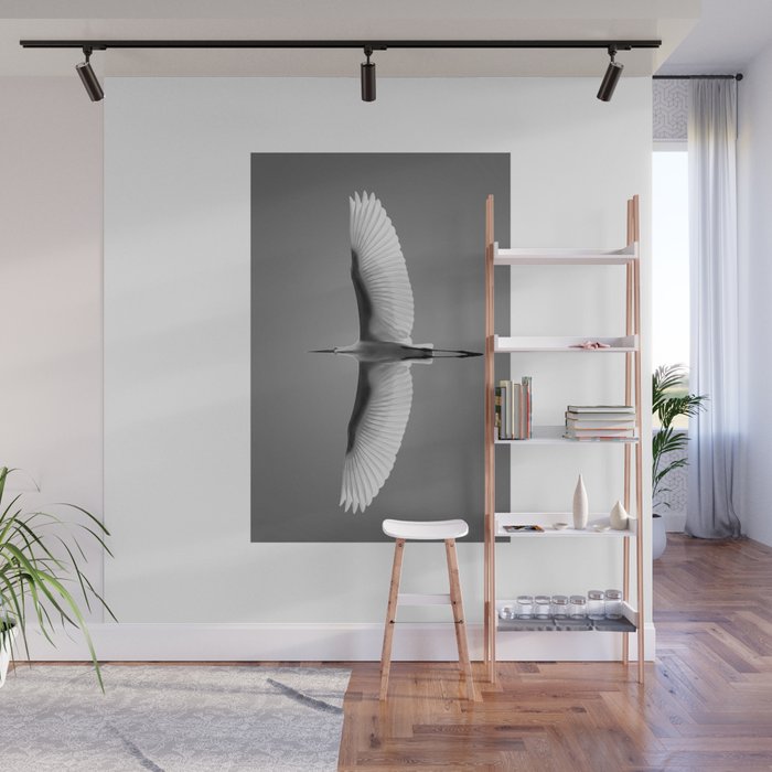 Wings of an Egret in Mid-flight black and white photography - black and white photographs Wall Mural Gallery Image 1