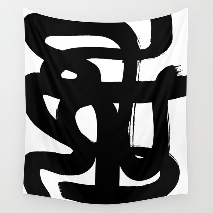 Slithering Ink White Background Wall Tapestry Gallery Image 4