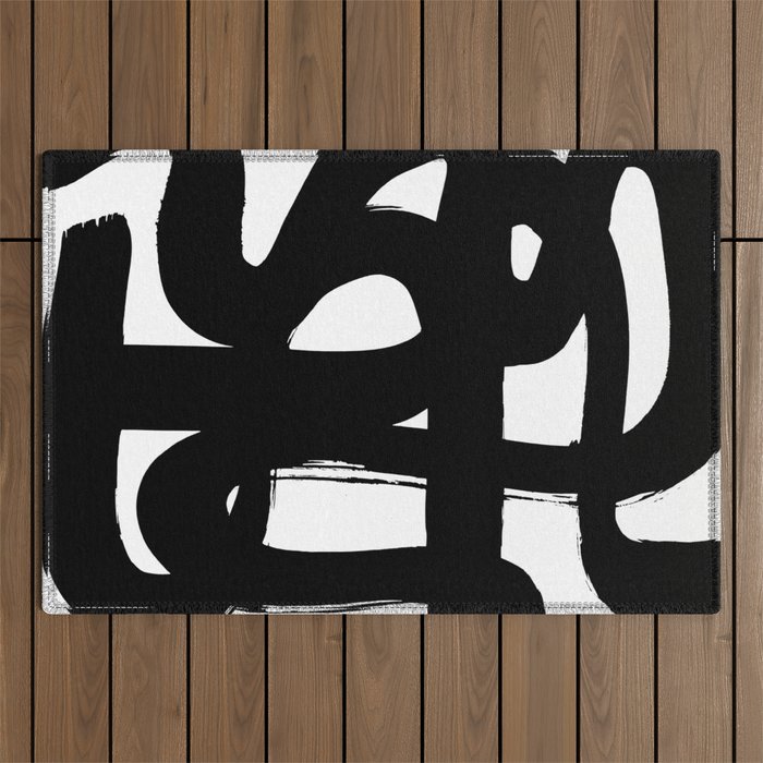Slithering Ink White Background Outdoor Rug Gallery Image 1