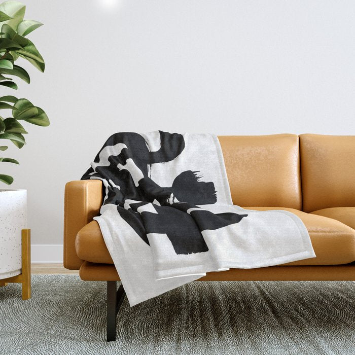 Slithering Ink White Background Throw Blanket Gallery Image 1