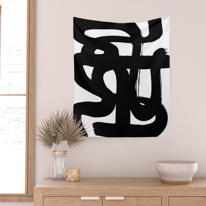 Slithering Ink White Background Wall Tapestry Gallery Image 2