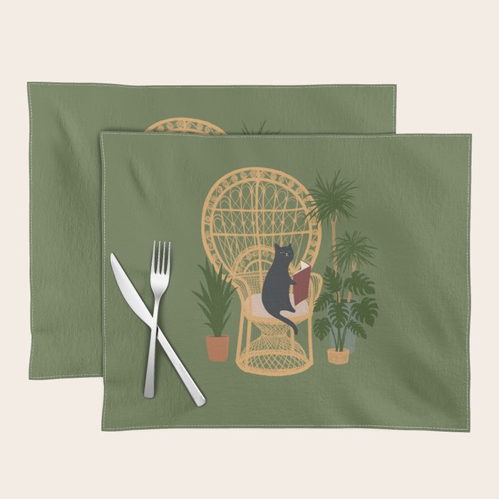Hidden cat 51 private forest reading area rattan chair Placemat Gallery Image 1