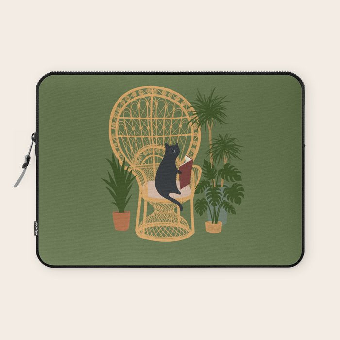 Hidden cat 51 private forest reading area rattan chair Laptop Sleeve Gallery Image 1
