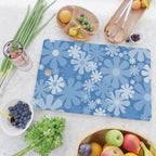 Retro 60s 70s Aesthetic Floral Pattern in Pretty Blue Tones Cutting Board Gallery Image 2