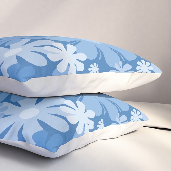 Retro 60s 70s Aesthetic Floral Pattern in Pretty Blue Tones Pillow Sham Gallery Image 3