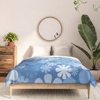 Retro 60s 70s Aesthetic Floral Pattern in Pretty Blue Tones Comforter Gallery Image 3