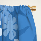 Retro 60s 70s Aesthetic Floral Pattern in Pretty Blue Tones Window Curtain Gallery Image 2