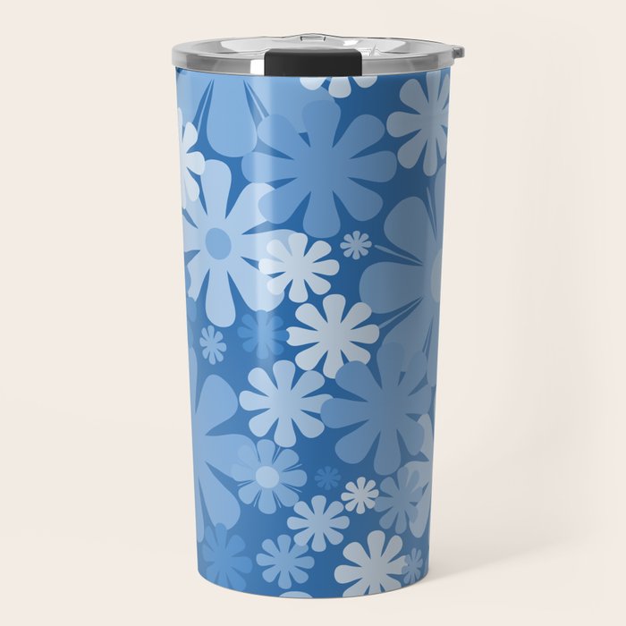 Retro 60s 70s Aesthetic Floral Pattern in Pretty Blue Tones Travel Mug Gallery Image 1