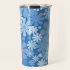 Retro 60s 70s Aesthetic Floral Pattern in Pretty Blue Tones Travel Mug Gallery Image 1