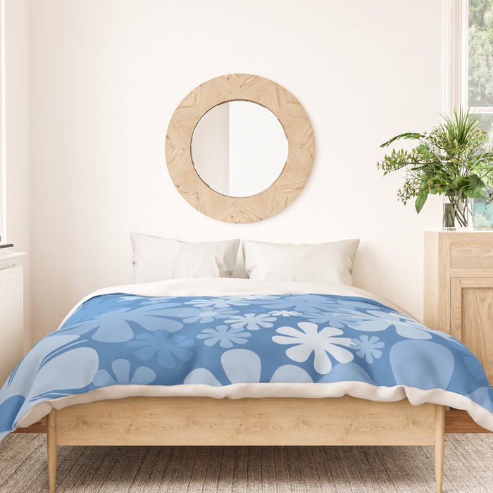 Retro 60s 70s Aesthetic Floral Pattern in Pretty Blue Tones Duvet Cover Gallery Image 3