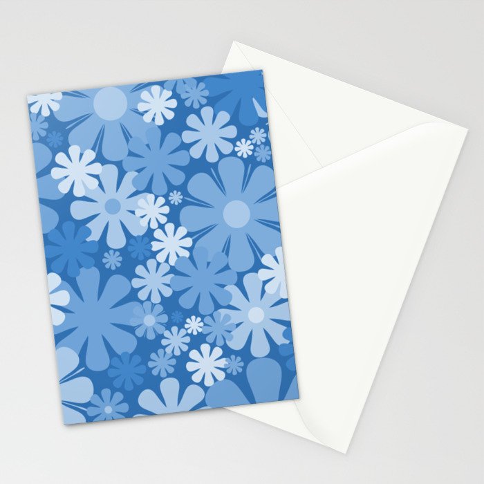Retro 60s 70s Aesthetic Floral Pattern in Pretty Blue Tones Stationery Card Gallery Image 2
