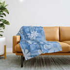 Retro 60s 70s Aesthetic Floral Pattern in Pretty Blue Tones Throw Blanket Gallery Image 1