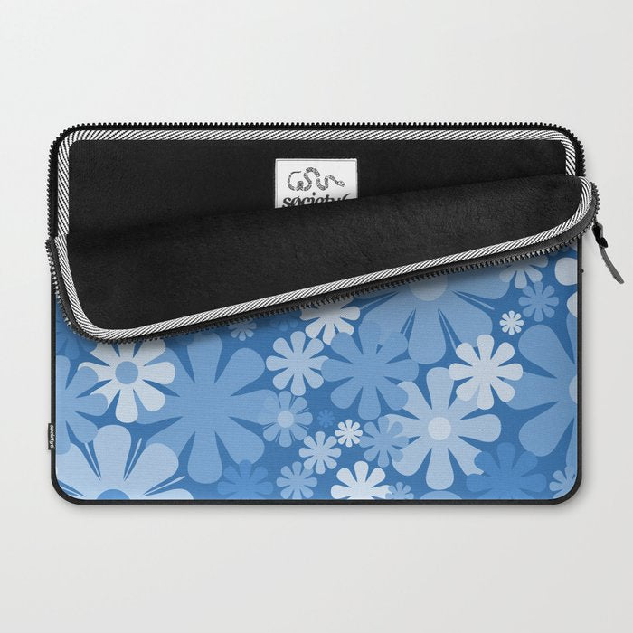 Retro 60s 70s Aesthetic Floral Pattern in Pretty Blue Tones Laptop Sleeve Gallery Image 2