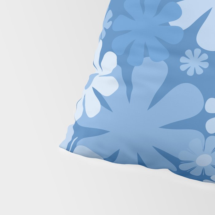 Retro 60s 70s Aesthetic Floral Pattern in Pretty Blue Tones Pillow Sham Gallery Image 4