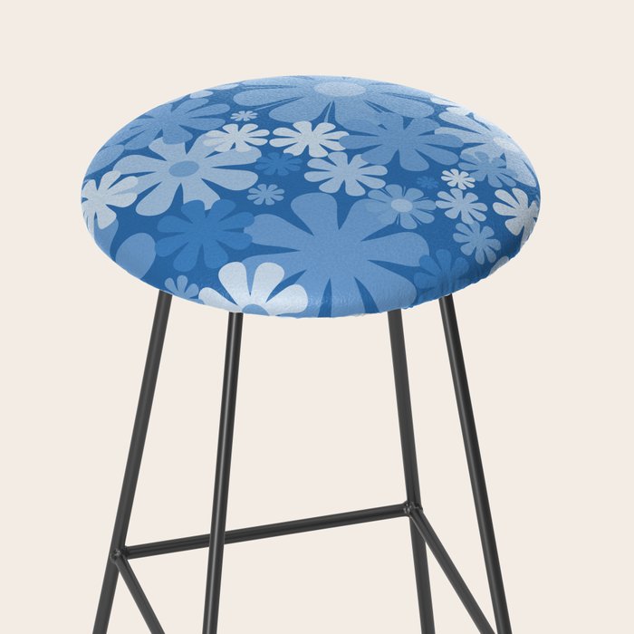 Retro 60s 70s Aesthetic Floral Pattern in Pretty Blue Tones Stool Gallery Image 2