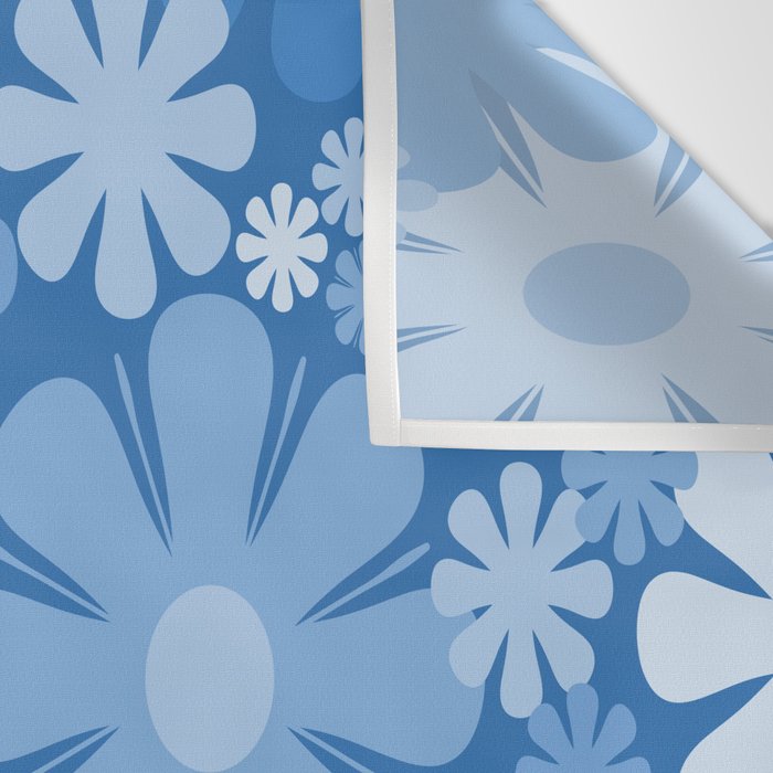 Retro 60s 70s Aesthetic Floral Pattern in Pretty Blue Tones Wall Tapestry Gallery Image 3