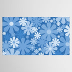 Retro 60s 70s Aesthetic Floral Pattern in Pretty Blue Tones Tablecloth Gallery Image 2