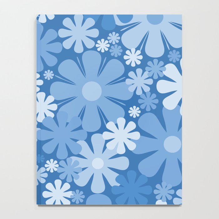 Retro 60s 70s Aesthetic Floral Pattern in Pretty Blue Tones Notebook Gallery Image 4