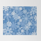 Retro 60s 70s Aesthetic Floral Pattern in Pretty Blue Tones Throw Blanket Gallery Image 2
