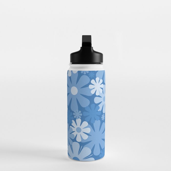 Retro 60s 70s Aesthetic Floral Pattern in Pretty Blue Tones Water Bottle Gallery Image 3