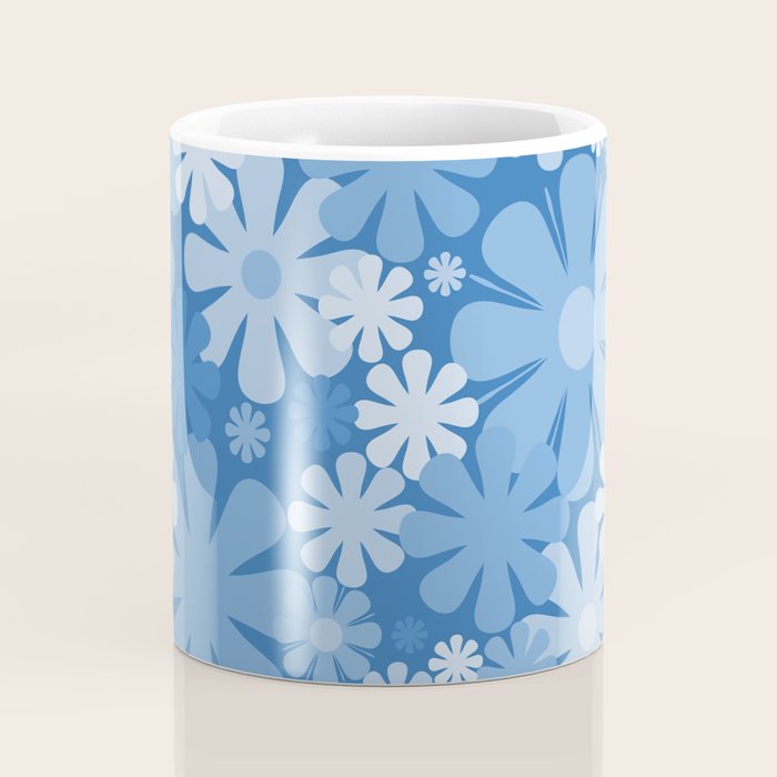 Retro 60s 70s Aesthetic Floral Pattern in Pretty Blue Tones Coffee Mug Gallery Image 4